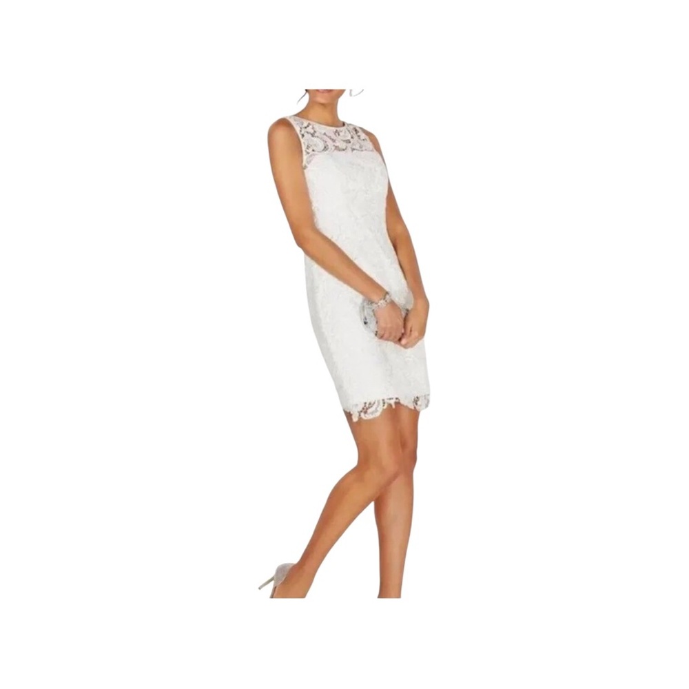 Adrianna Papell.  Ivory Lace Sheath Dress Sleeveless V-Back Lined Size 10